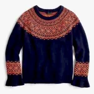 J Crew FAIR ISLE RUFFLE-SLEEVE SWEATER